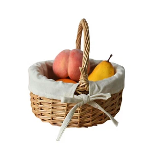 Portable Wicker Easter Storage Basket with Handle Cloth-Lined Empty Storage - Picture 1 of 8