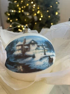 Decorazione natalizia Thomas Kinkade al chiaro di luna slitta giro grande vetro 2004 con scatola - Foto 1 di 13