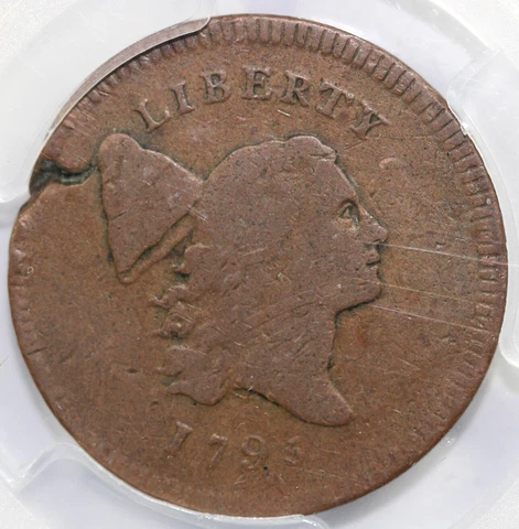 1795 1/2c Plain Edge No Pole Liberty Cap Half Cent PCGS VG DETAIL PLANCHET FLAW Cover