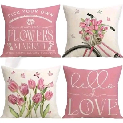 4 piezas Funda Para Cojines De Sofá De Decoración De Flores Rosado 18X18 Foto 1 de 3