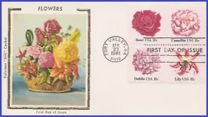USA5 #1876-79 U/A COLORANO SILK FDC BL4 Flowers - Bild 1 von 1