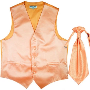 New men's tuxedo vest waistcoat & ascot horizontal stripes peach formal wedding - Picture 1 of 3