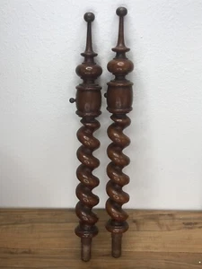 Salvage Barley Twist Wood Post 22.5" w/ brass hardware attached - Pair - Picture 1 of 6
