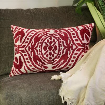 Canvello Handmade Red Super Soft Pillow With Down Insert- 16"x24" - Image 1 of 4