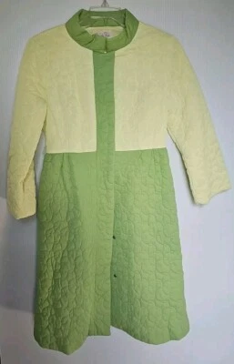Abrigo de casa Vanity Fair acolchado verde y amarillo vintage talla 16 para mujer Foto 1 de 4