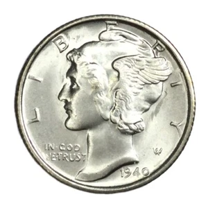 1940-S 10C Mercury Dime Full Bands Gem BU # - Bild 1 von 2