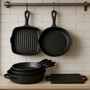 Cast Iron Skillet Frying Pan Pre-Seasoned Grill Griddle Oven Safe Cookware Pans - Picture 1 of 7