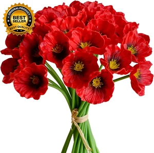 30Pcs Red Artificial Poppy Silk Fake Flowers 13" for Mother'S Day Easter Memoria - Picture 1 of 9