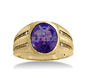 Amethyst Oval Cut With 925 Sterling Silver Gold Plated Ring For Men's #119 - Picture 1 of 6