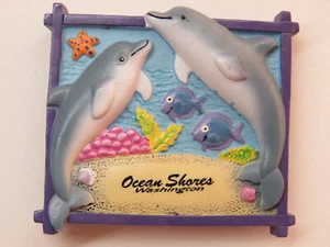 Refrigerator Magnet ~ OCEAN SHORES, WASHINGTON ~ Dolphins, Fish, Coral Reef + - Picture 1 of 2
