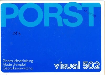 Bedienungsanleitung PORST VISUAL 502 Dia Projektor User Manual Anleitung (Y5398 - Bild 1 von 2