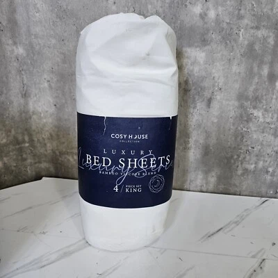 Acogedor juego de sábanas de lujo de bambú BLANCO KING correas de esquina hipoalergénicas para casa Foto 1 de 4
