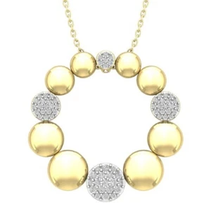 14K Yellow Gold Diamond Unique Circle Pendant with Silver Chain 1/3ct, 18" - Picture 1 of 6