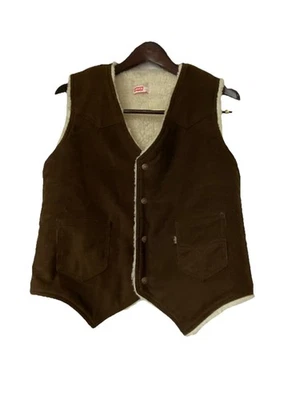 Vintage Levis Vest Dark Brown Corduroy Snap Faux Sherpa  Ranch Trucker Western - Image 1 of 4