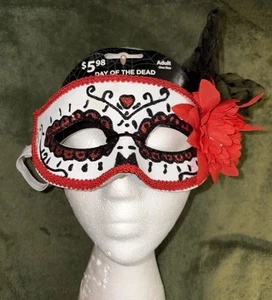 Day of the Dead Custome Mask Red White Black Skull Flower Brand New With Tags - Picture 1 of 2