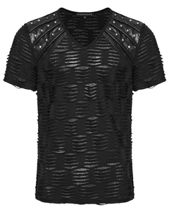 Punk Rave Mens Apocalyptic Gothic Grunge Shredded Studded T Shirt Top Black - Picture 1 of 13