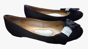 Giuseppe Zanotti Black Satin Rhinestone Clasp Bow Ballet Flat Loafers Size 7 7.5 - Picture 1 of 12