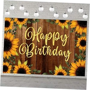 Sunflower Happy Birthday Rustic Wood Banner Backdrop Sunflowers Flowers Fall - Picture 1 of 7