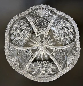 ABP American Brilliant Period Cut Glass Bowl Sawtooth Rim Snowflakes 8.25” AS IS - Picture 1 of 24