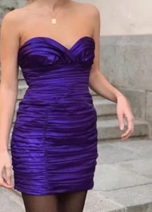 Womens Zara Purple Mini Ruched Scrunched Size S SORORITY Vacation Bodycon Party - Picture 1 of 10