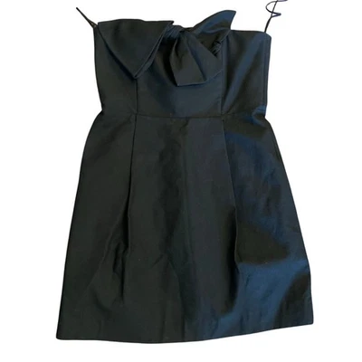 Derek Lam Women's Size XS Black Cotton & Silk Strapless Bow Detail Mini Dress - Image 1 of 4