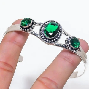 Chrome Diopside Handmade Gemstone 925 Sterling silver Adjustable Cuff Bracelet - Picture 1 of 1