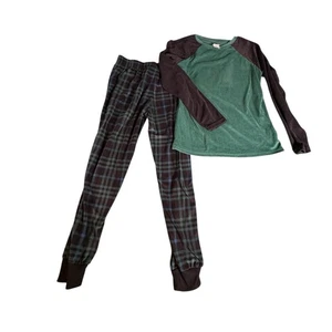 Cat & Jack Pajama Set Boys L 12/14 Green Plaid Long Sleeve Top Pants NWT - Picture 1 of 9