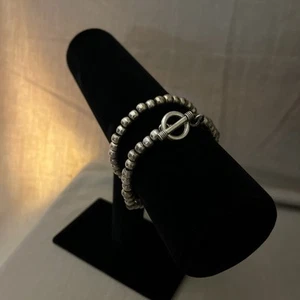 ❤️VTG STERLING PERLEN KETTE TOGGLE DOUBLE WRAP ARMBAND 16,5" LANG 42G - Bild 1 von 5