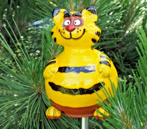 Ceramic Garden Ball Decoration Statue The Cat H18cm Midene Handmade - Picture 1 of 12
