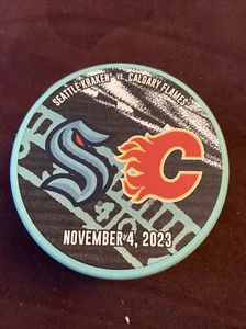 SEATTLE KRAKEN Calgary Flames Souvenir Matchup Game PUCK 11/4/23 - Picture 1 of 2