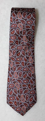 Corbata Hardy Amies London Para Hombre Marrón Naranja Blanco Paisley Seda Foto 1 de 4