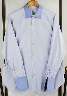 Camisa BRIONI Talla 16 Para Hombre Grande Puño Francés Hecha en Italia Algodón Botón Frontal Foto 1 de 4