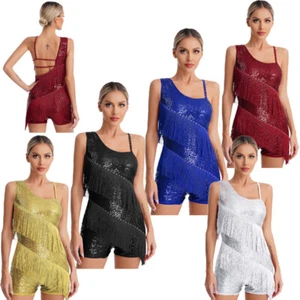 Women Latin Dance Leotard Dress Tassel Bodysuit Fringe Flamenco Jumpsuit Costume - Picture 1 of 62