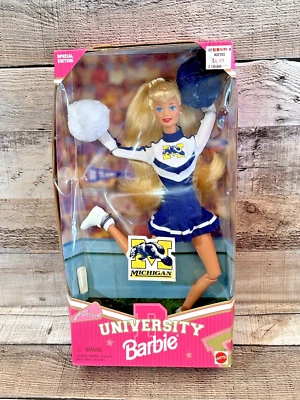 University Of Michigan Cheerleader Barbie NRFB 1996 Mattel No 17398 - Image 1 of 4