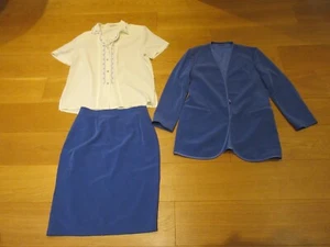 ladies Jacques Vert 3 piece outfit blue skirt jacket size 12 14 - Picture 1 of 13