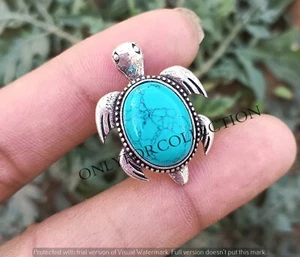 Geschenk Neu eingetroffen Türkis Edelstein Schildkröte 925 Sterlingsilber vergoldet 1 Stck. Anhänger - Bild 1 von 3