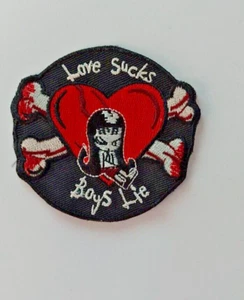 Love Sucks Boys Lie Broken Heart  Horror Iron on Patch Satin 7cm Halloween - Picture 1 of 1