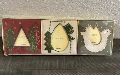 Pier 1  Picture Frames Set 3 Beads Sequins Embroidered  Homespun Christmas NIB - Image 1 of 4