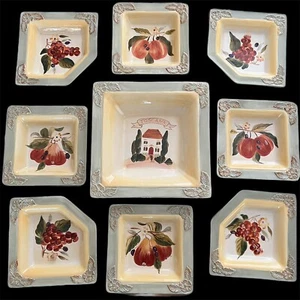 Set of 9 La Toscana Pamela Gladding Corner Plates Square Pasta Bowl Fruits - Picture 1 of 23
