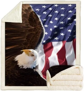 Alottagifts American Eagle Sherpa 50’’ x 60’ Throw Blanket  Bed Couch Sofa NEW - Picture 1 of 2