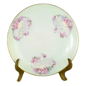 Antique Thomas Sevres Bavaria Porcelain Hand Painted Green Pink Rose Salad Plate - Picture 1 of 8