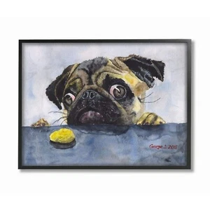 Stupell Industries Pug Funny Dog Pet Animal Watercolor Painting Black Framed ... - Picture 1 of 4