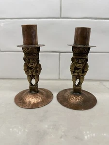 "Par de candelabros de latón estilo peruano inca de 5""" - Imagen 1 de 15