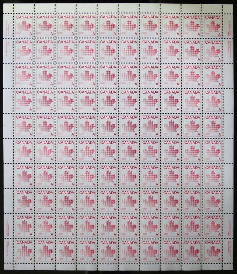 Canada Stamps — Full Pane of 100 — 1981, Maple Leaf Emblem #907 MNH - Image 1 of 1
