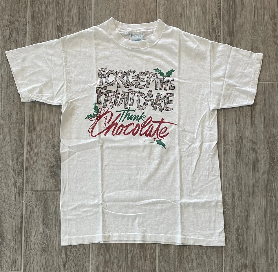 Camisa De Colección Navidad Puntada Única Papeles Pavo Real Boston Fruitcake Hombres Grande Foto 1 de 4