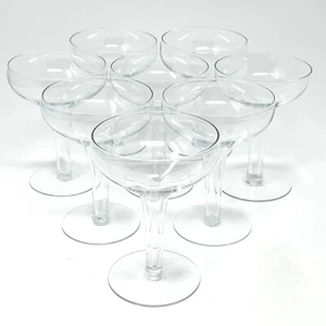 "Juego de 8 vasos transparentes soplados a mano cupé champán de vástago hueco 4 5/8"" MCM vintage" - Imagen 1 de 7