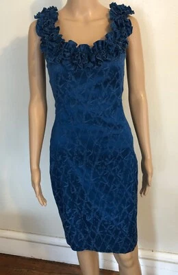 Vestido Vaina Maggy London Azul Teal Brocado Talla 10 Volantes Cóctel Pin Up Boda Foto 1 de 4
