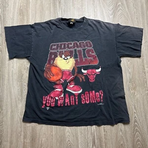 NBA Chicago Bulls 1997 Taz Looney Tunes Black Red Vintage Graphic T-Shirt Tee - Picture 1 of 5