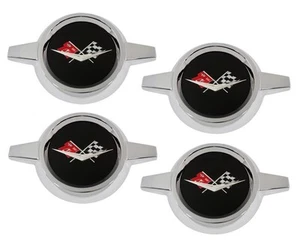 1960 60 Chevy Impala Spinner Hub Cap Emblem Assembly Set of 4 Black - Picture 1 of 5