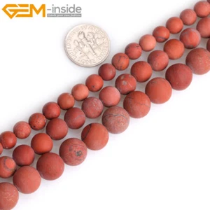 Natural Red Jasper Stone Semi Precious Forested Matt Round Beads for Jewelry 15" - Picture 1 of 21